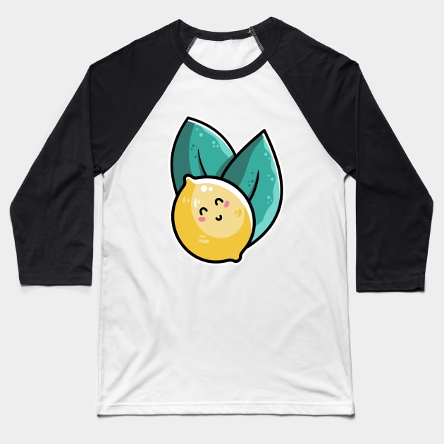 Kawaii Cute Lemon and Leaves Baseball T-Shirt by freeves